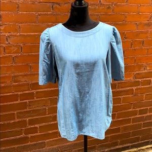 LOFT Puff Sleeve Chambray Shirt Medium